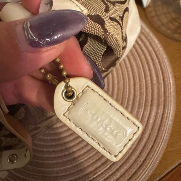 Coach Mini Handbag - Optic C Tan brown Stripe Leather Strap 90s Y2K - Picture 9 of 16